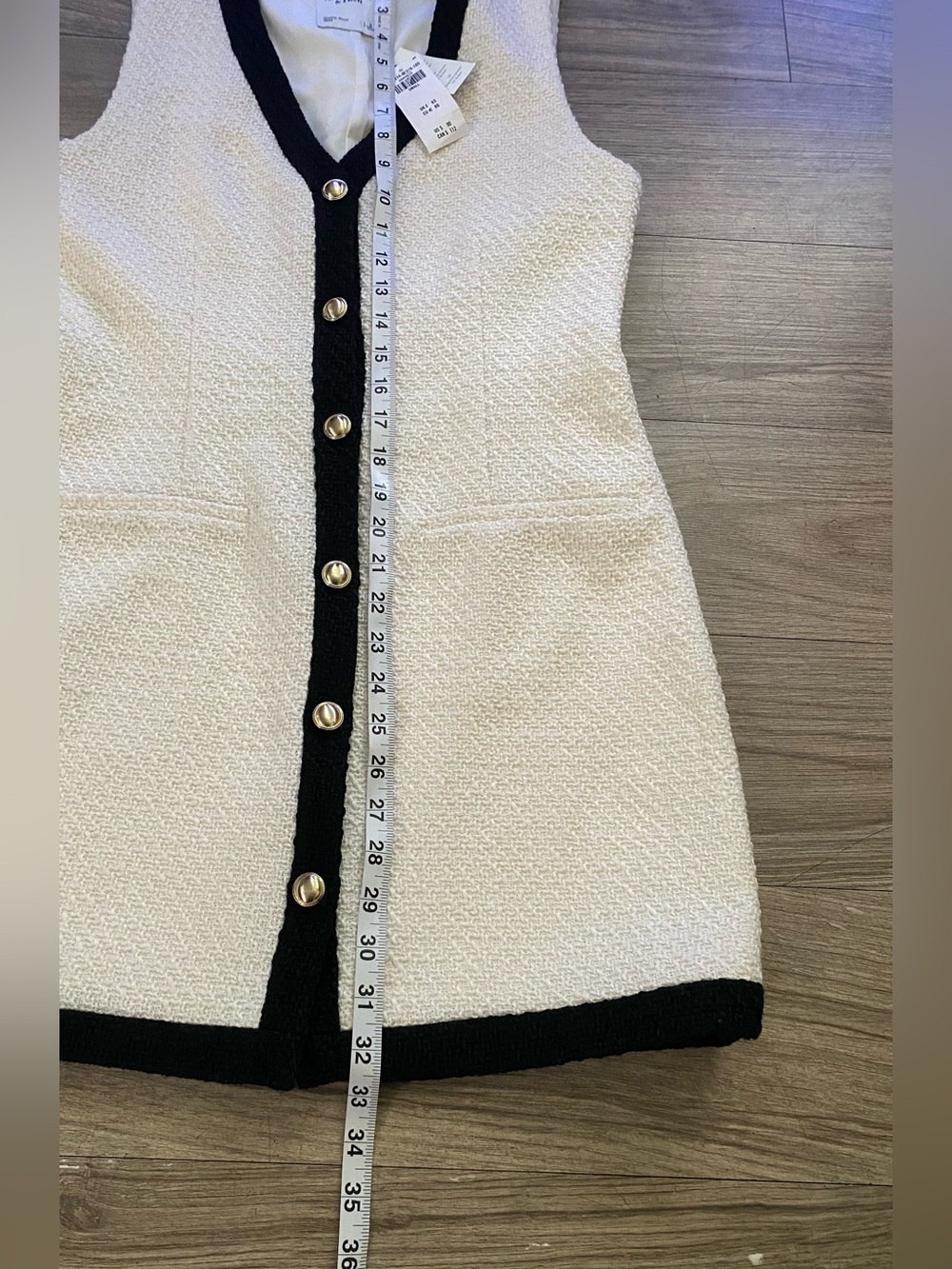Abercrombie & Fitch Mara Tweed Cream Mini Dress with Black Trim - Picture 4 of 9